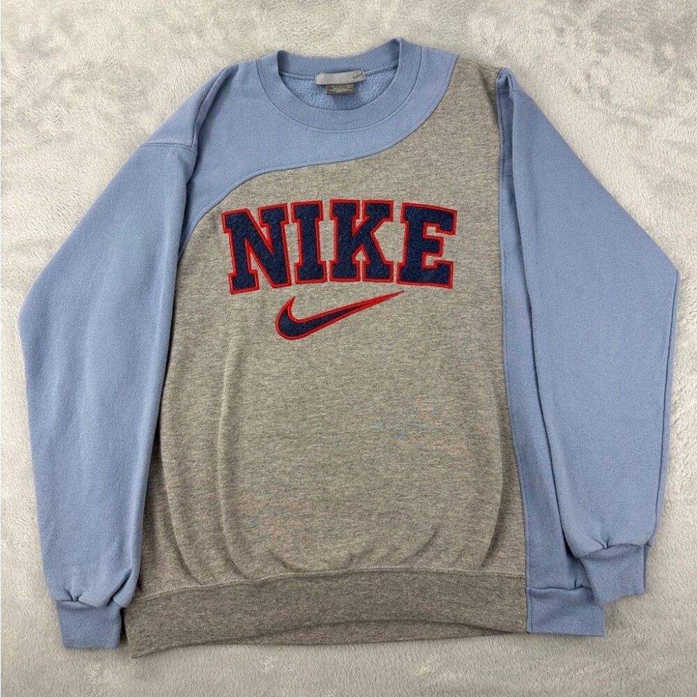Nike Men's Medium Blue Grey Sweatshirt Crewneck Fleece Lined